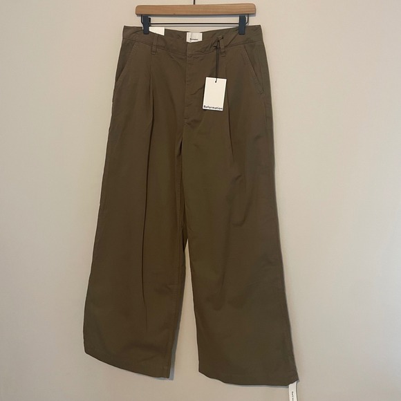 NWT Reformation Malia Mid Rise Wide Leg Twill pants morel 29 Classic minimalist - Picture 3 of 9